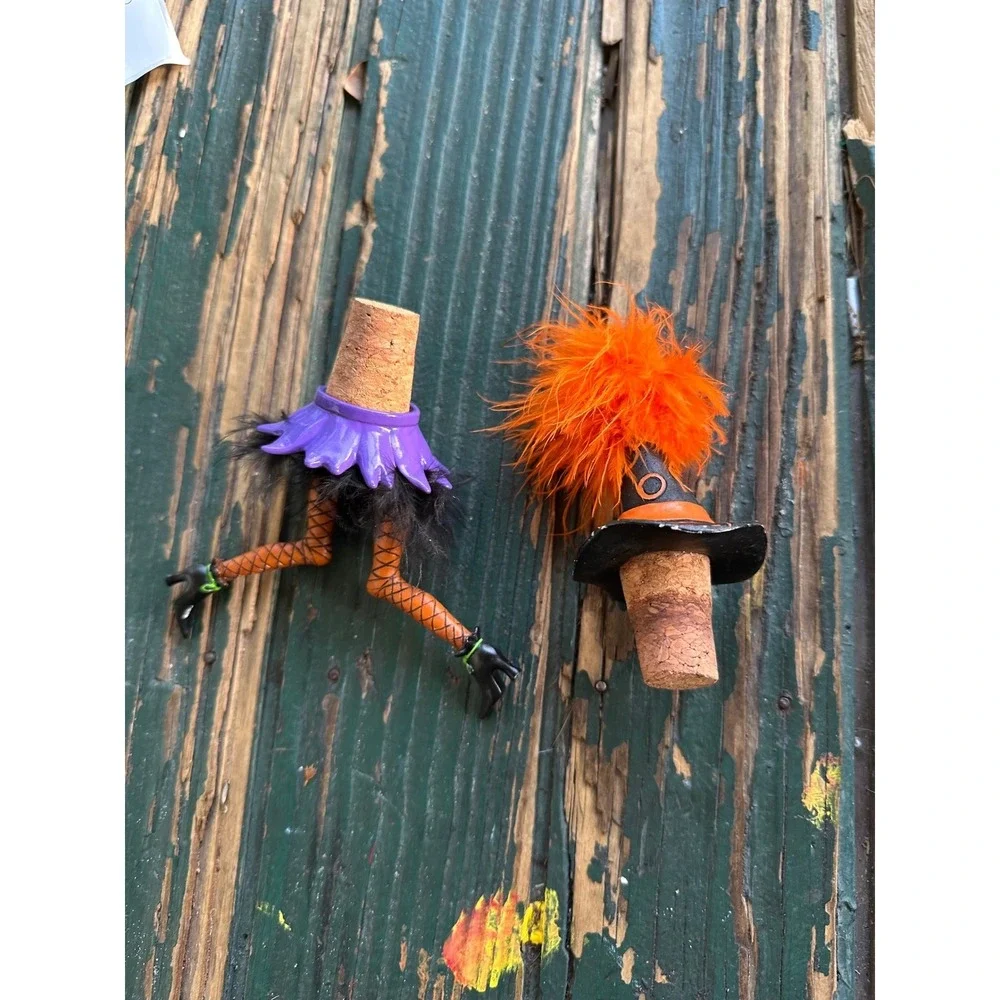 Halloween‎ Witch Wine Bottle Stoppers Set of 2 Legs and Hat Orange Purple Black
